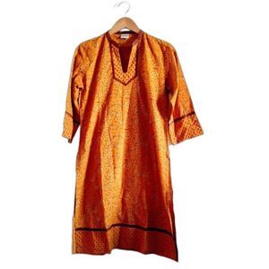 Suvasa Woman 3/4 Sleeved Long Kurta Yellow Orange Embellished  Sequin Floral 15L